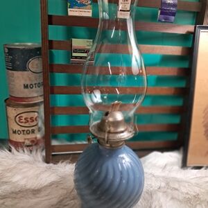 Blue Glass Oil Lamp